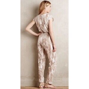 Corey Lynn Calter Anthropologie Tan White Knit Jumpsuit Size S 4 6